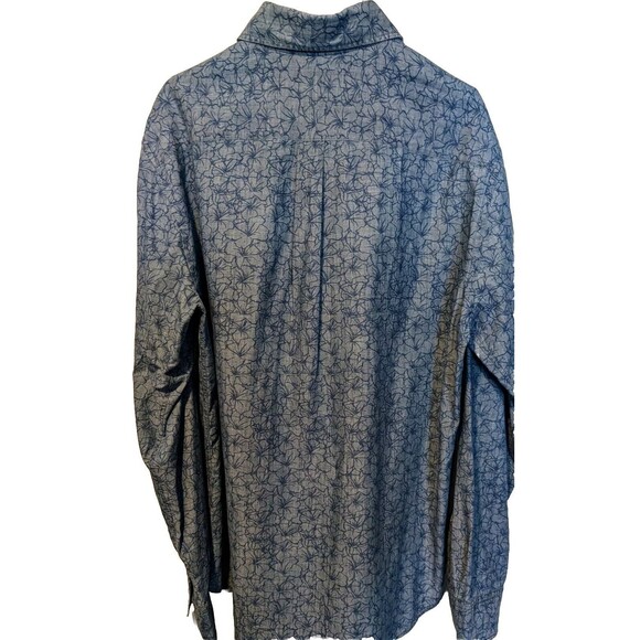 PETER MILLAR Blue Floral Print Shirt Men's LARGE Long Sleeve Hawaiian Button Up - Picture 4 of 9